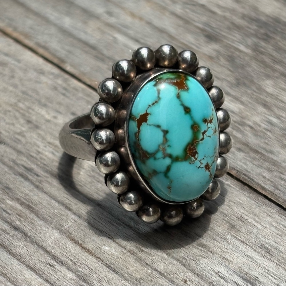 Artie Yellowhorse .925 Turquoise Ring (Kingman Web) Signed Sterling Silver